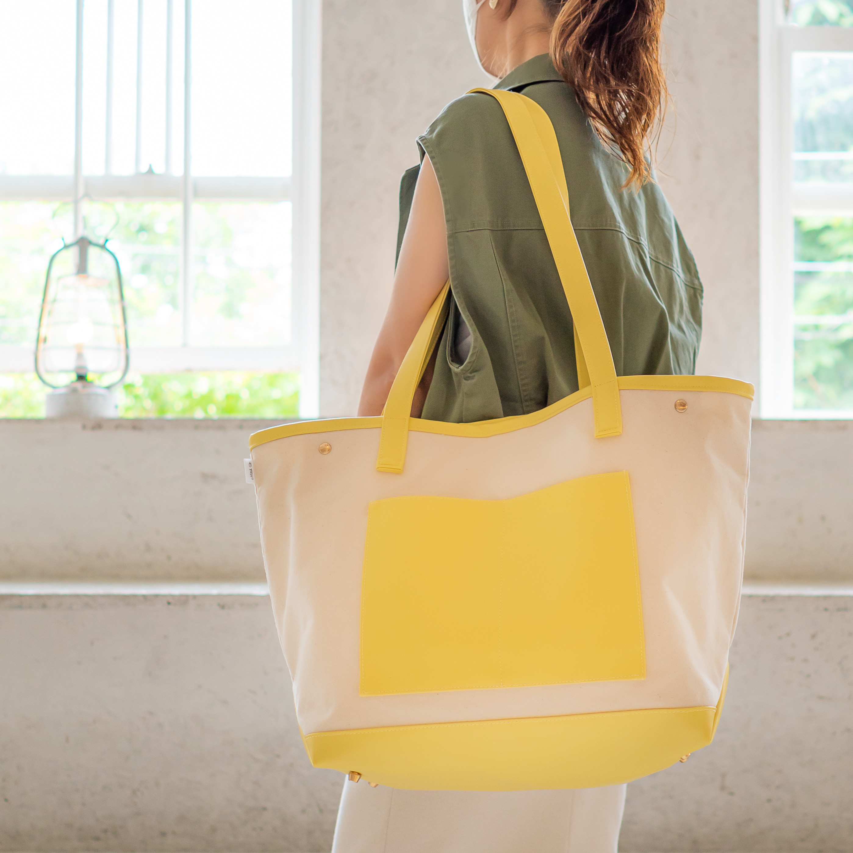 ♡パートナーともシェアできるマザーズbag イエロー♡トートバッグ 帆布バッグ ショルダー