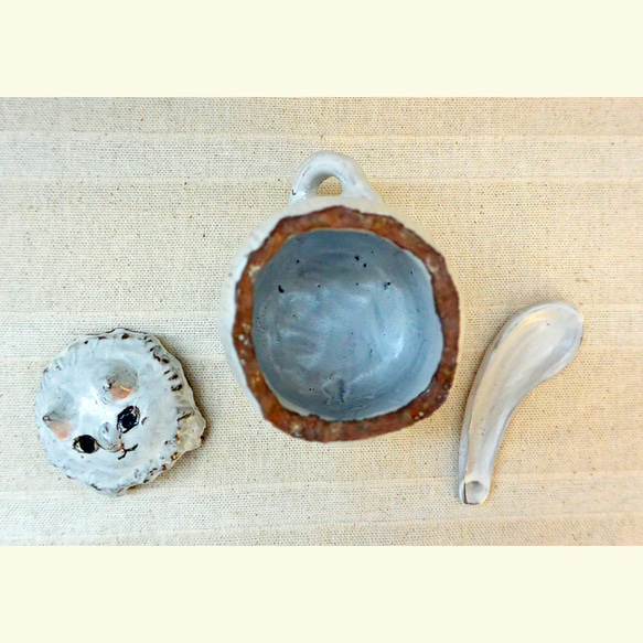 猫のシュガーポット　シュガーキャット　白　ねこ・猫　手作り陶芸・陶器　食器・小物入れ・置き物 10枚目の画像