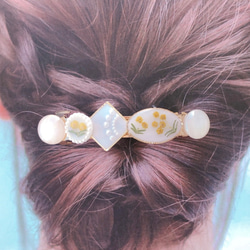 ミモザの春待ちバレッタ　春　バレッタ　ヘアアクセサリー　フラワー　入学式　卒業式　大小セット　母の日　親子コーデ 7枚目の画像