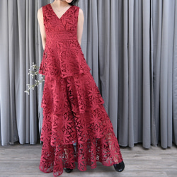 Spicy Summer Dress　総レース　赤ワンピース/オールオンワン/ルビー/バーガンディー　裾上げ可 4枚目の画像