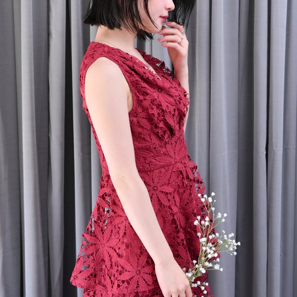 Spicy Summer Dress　総レース　赤ワンピース/オールオンワン/ルビー/バーガンディー　裾上げ可 6枚目の画像