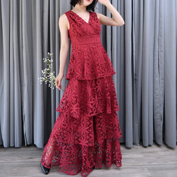 Spicy Summer Dress　総レース　赤ワンピース/オールオンワン/ルビー/バーガンディー　裾上げ可 3枚目の画像