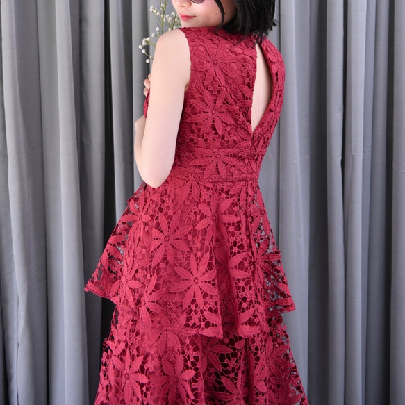 Spicy Summer Dress　総レース　赤ワンピース/オールオンワン/ルビー/バーガンディー　裾上げ可 7枚目の画像