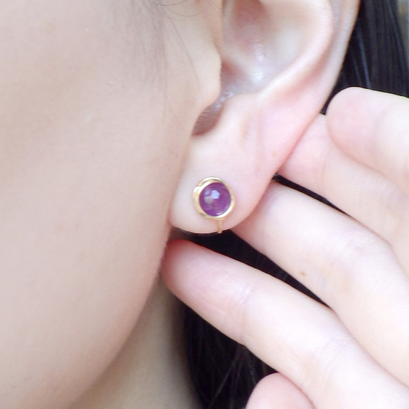 14kgf 切割紫水晶非穿孔耳環 第3張的照片