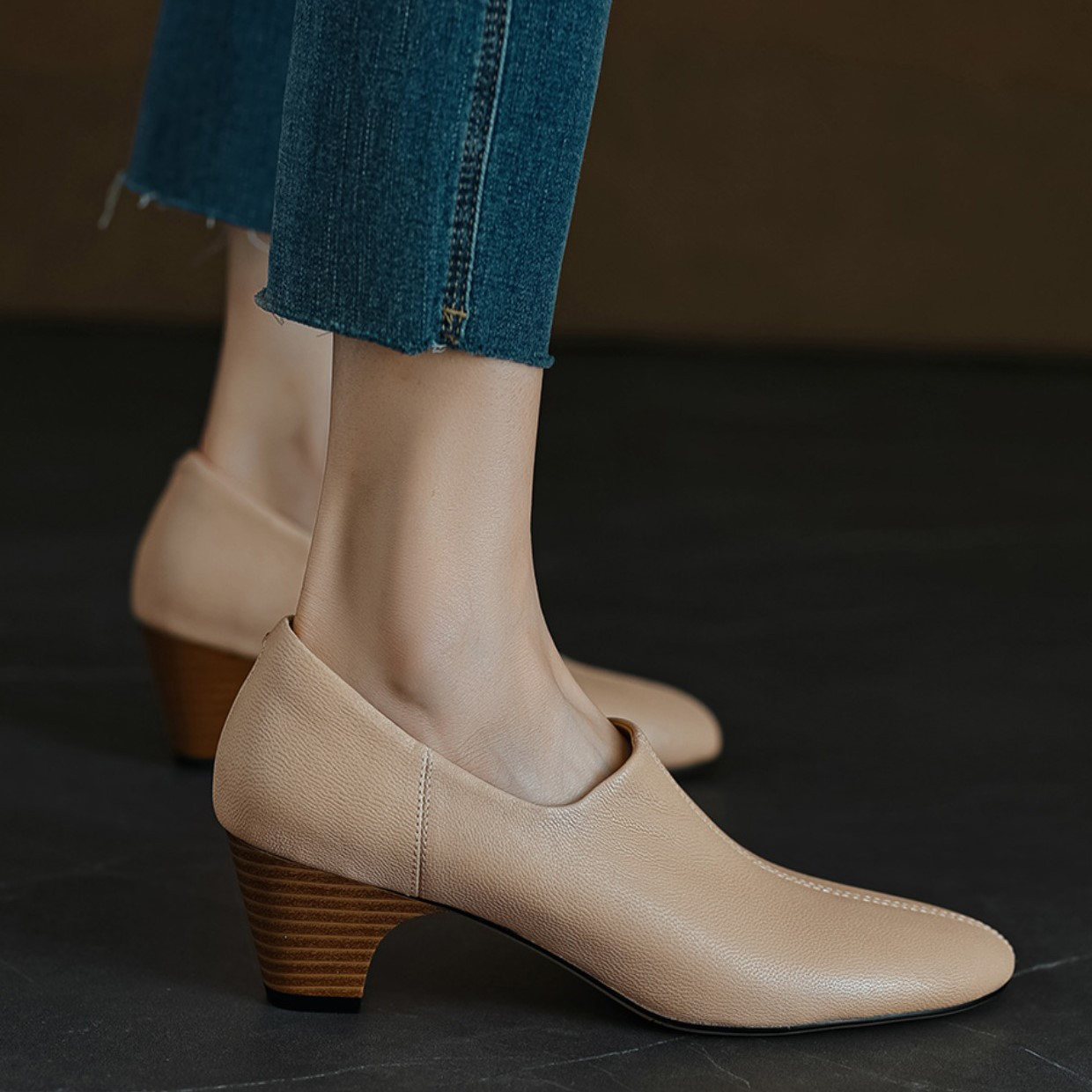 スリッポン パンプス ローヒール 靴ハイヒール 幅広 シューズ 婦人靴 新色新柄2023 金木犀 超早割祭2023 秋色