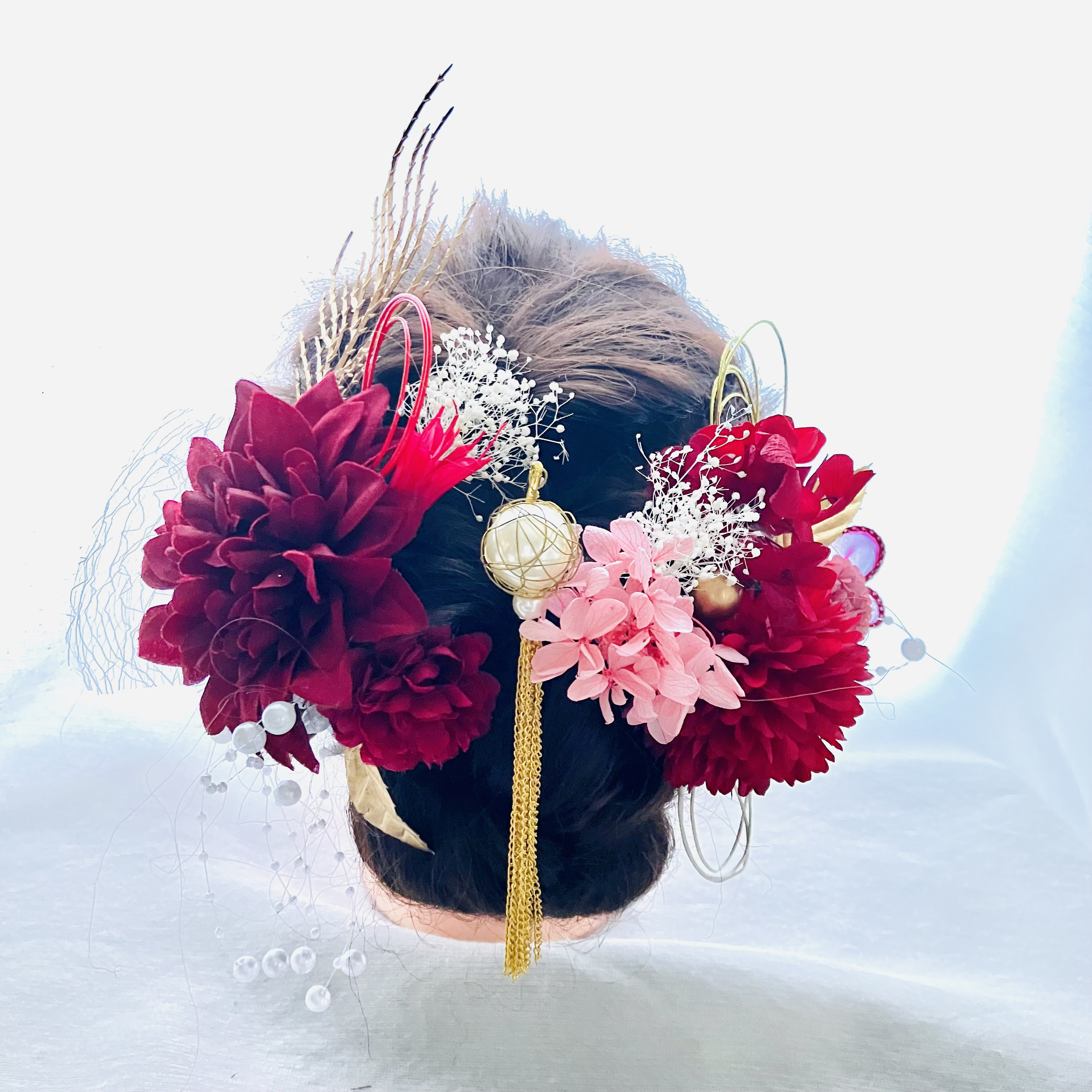 揺れるパール簪【卒業式髪飾り】【結婚式髪飾り】【成人式髪飾り】【ウェディング】簪　水引　金箔　振袖　袴　チュール　成人式