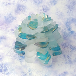 【海灯花】シーグラスのお花のランプシェード 青×藍  瑠璃（るり）アルコールインクアート ギフトラッピング対応 5枚目の画像