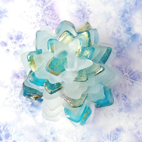 海灯花】シーグラスのお花のランプシェード 青×藍 瑠璃（るり