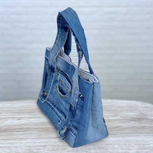 ハンドメイド デニムリメイク トートバッグ 【138