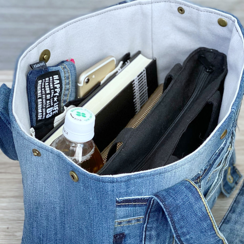 サイドボタン ミニトートバッグ ＊デニムリメイク×シンプルデザイン