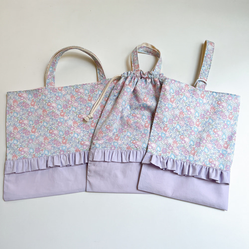 レッスンバッグ❁⃘ リバティ ラメ入りミシェル切替◇選べるワッペン