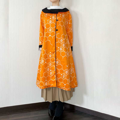 着物リメイク ウール フード付リバーシブルコート M～L ba8559d18581f507c67244c9613c5f