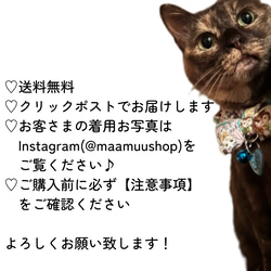 猫ちゃん用 シュシュ 首輪 エメラルドグリーン 個性的 花柄 派手 リボン 鈴 【送料無料】 5枚目の画像