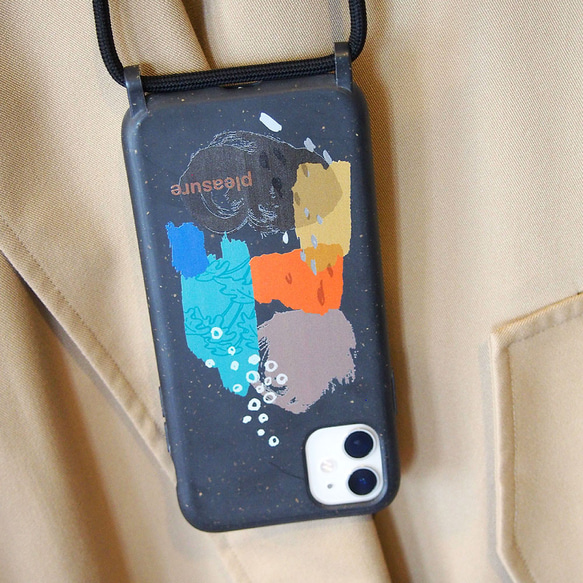 帶肩帶的環保智慧型手機保護殼 [粗糙漆] 黑色 第4張的照片
