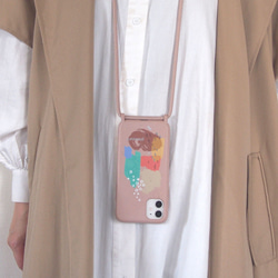 帶肩帶的生態智慧型手機保護殼 [粗糙漆] 沙粉色 第4張的照片