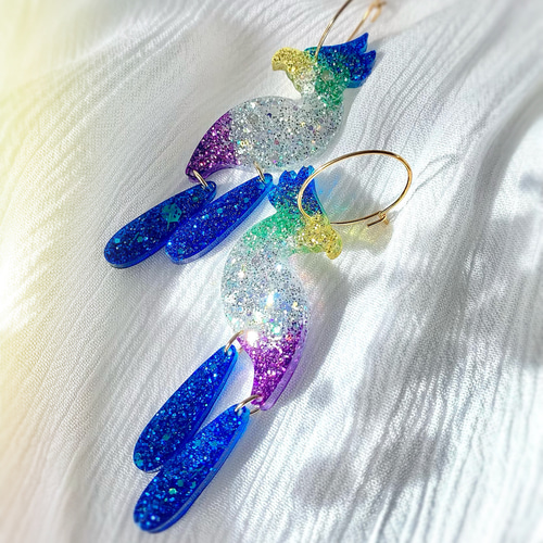 Perroquet hoop resin earrings オウムのカラフルレジンフープ