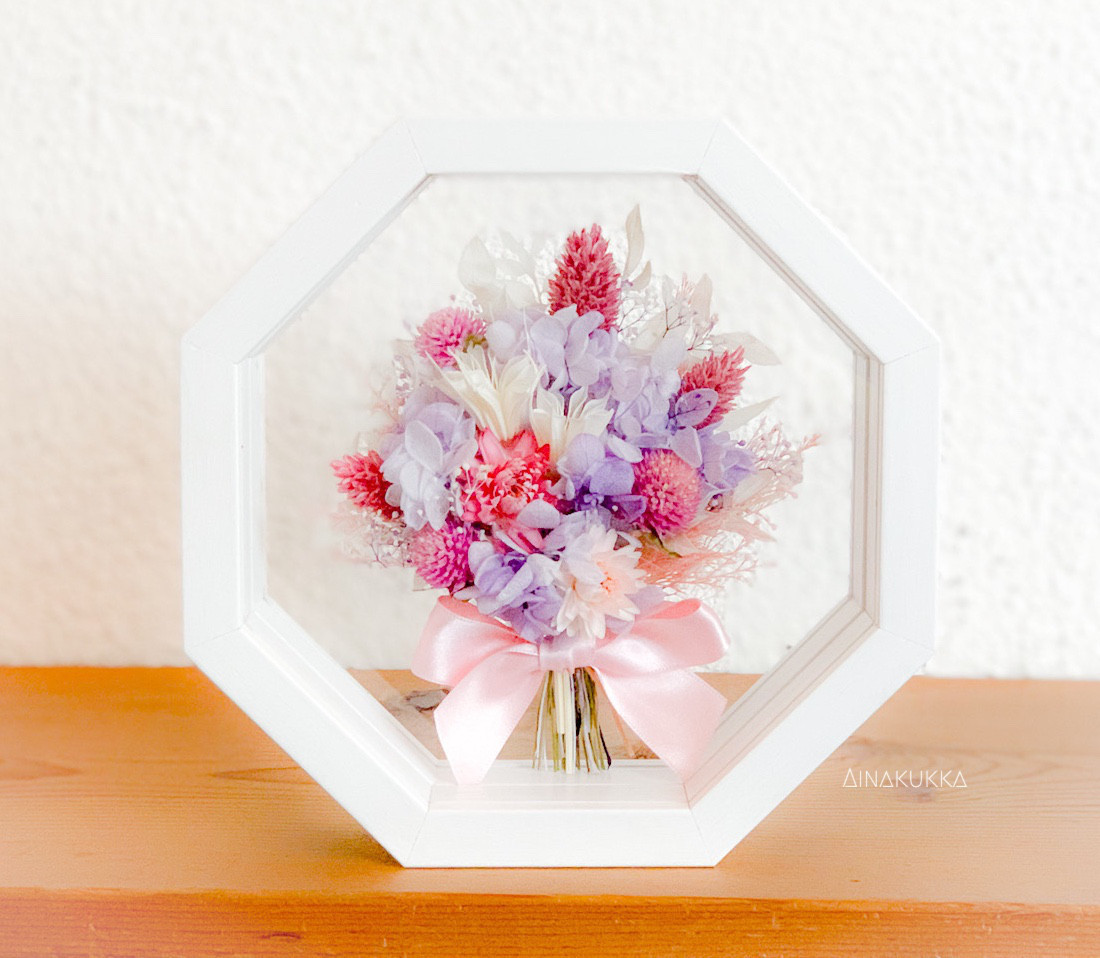 [ガラスフレームアレンジ・8]ブーケタイプ/プリザーブド・ドライフラワー