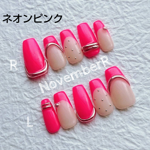 LA641☆全3種類☆ネオン×おしゃれフレンチネイルチップ ネイルチップ
