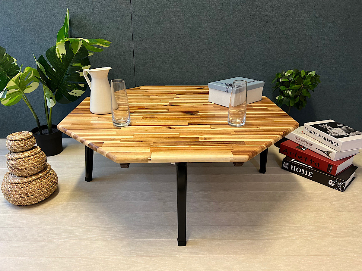 安くて可愛い人気 ローテーブル 8角 90cm アカシア 折りたたみ脚 ロー