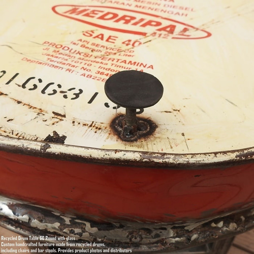訳あり ドラム缶をリメイクしたテーブル 60cm ラウンド ガラステーブル
