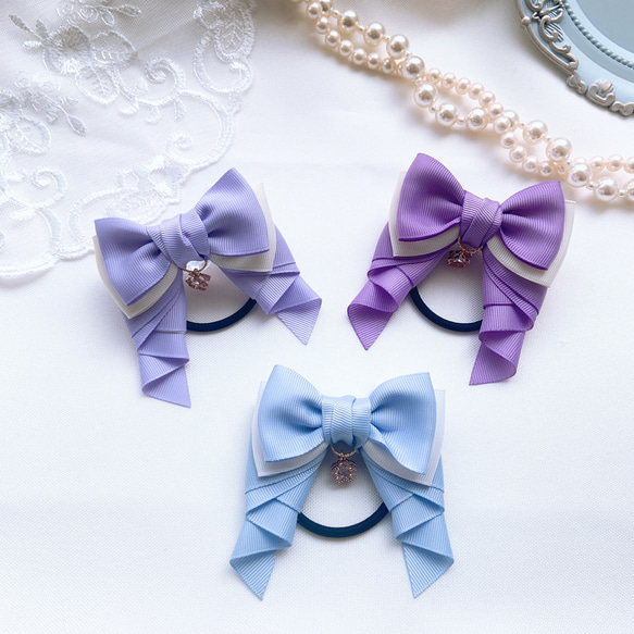 リボンヘアゴム リボン足の可愛い カラーリボン チャーム有無 選択