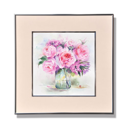 水彩画　バラ　原画　　額縁入り 水彩画】原画「小さな薔薇」220×160 mm #花 #薔薇 絵画