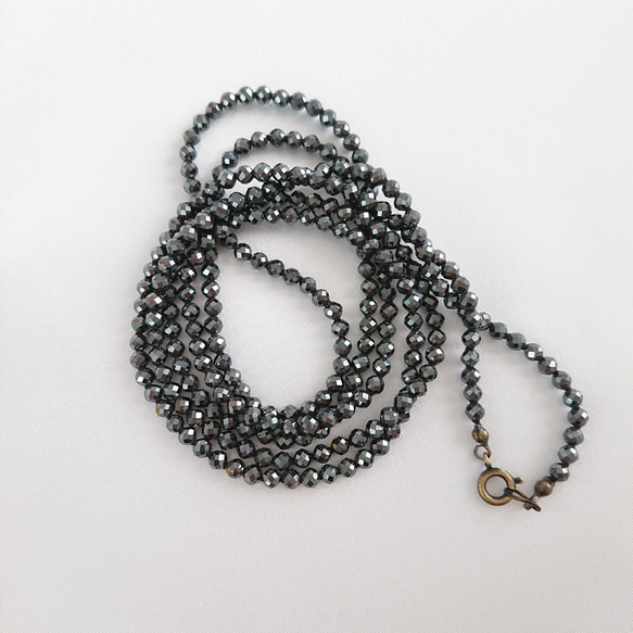 【受注制作】hematite longnecklace / 3ｍｍオールノット 90cm 4枚目の画像