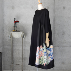 着物リメイク　黒留チュニックワンピース   フリーサイズ  kimono 6枚目の画像