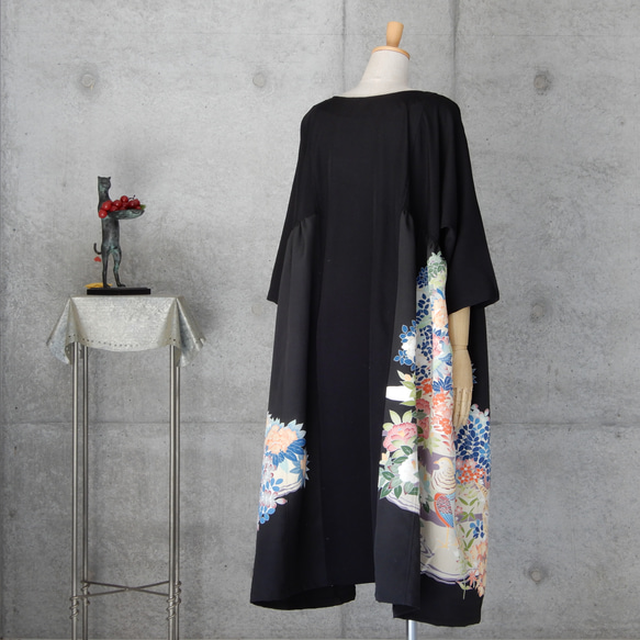 着物リメイク　黒留チュニックワンピース   フリーサイズ  kimono 7枚目の画像
