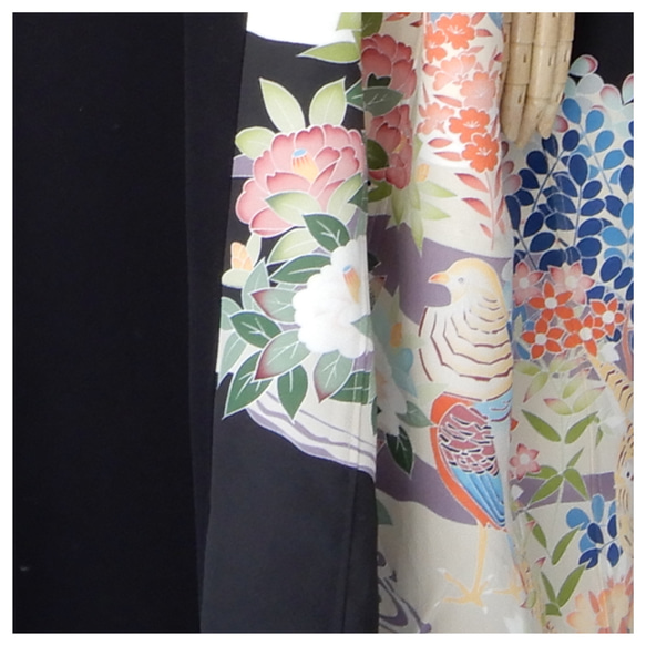 着物リメイク　黒留チュニックワンピース   フリーサイズ  kimono 3枚目の画像