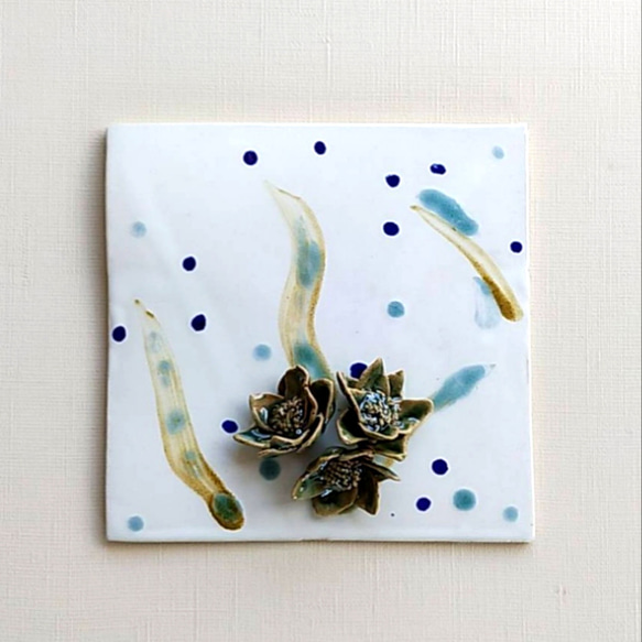 陶板・プレート皿【三輪の花～穏やかver.・華やかver.～】 4枚目の画像