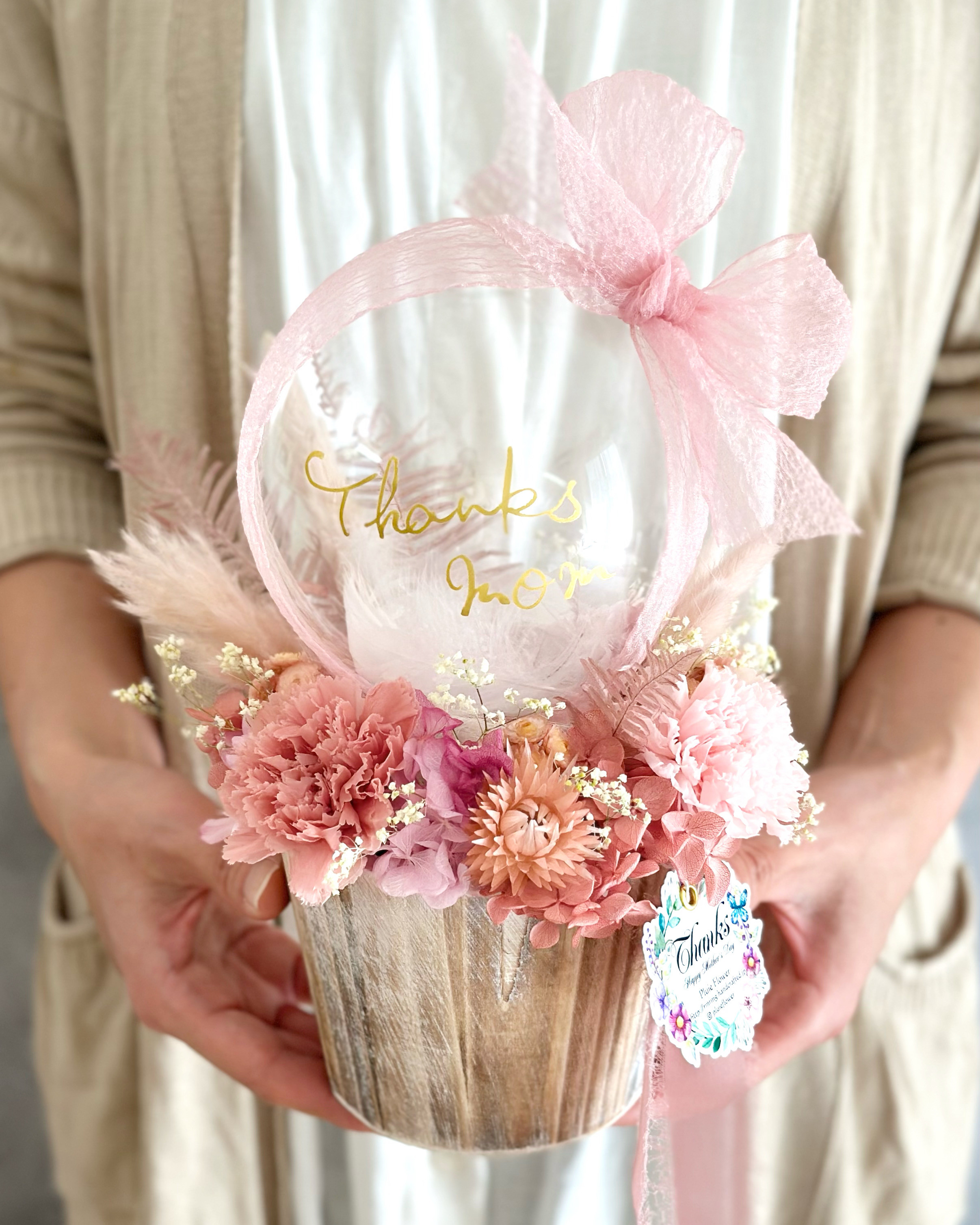 【母の日】フラワーバルーンアレンジメント ピンクベージュ