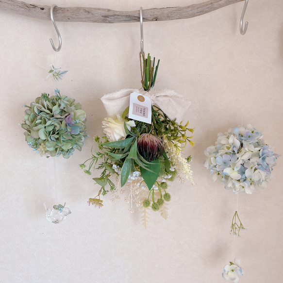 フェイクグリーン 造花 ウェルカムスペース ブーケ スワッグ ミモザ