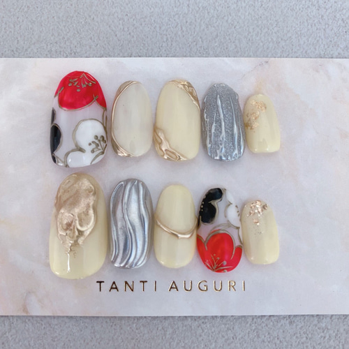 ☆A-486☆ネイルチップ 見なさ シルバードレープの3Dフラワーネイル 