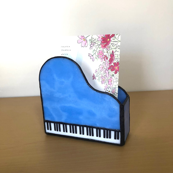 ステンドグラス　ピアノの小物入れ　（水色） 2枚目の画像