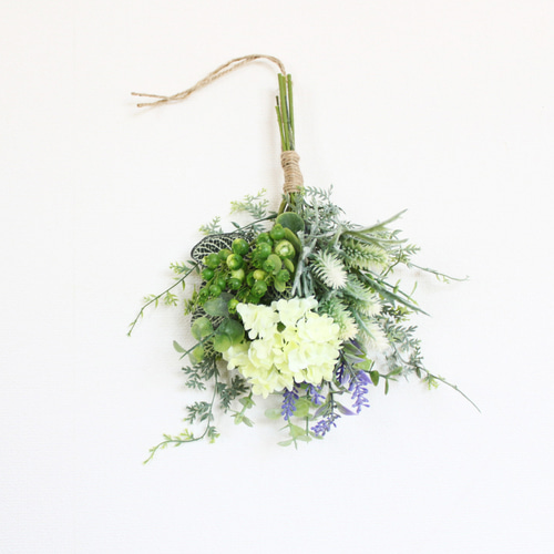 フラワー・リース small mountain 送料無料」ノースボールのグリーン系 ミニスワッグリース 壁掛け