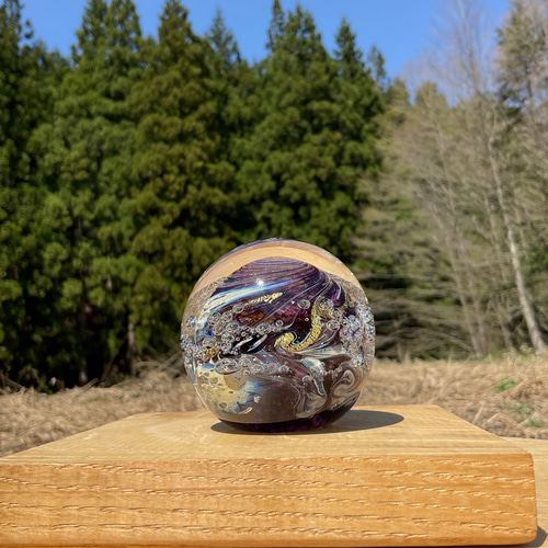 藤色 オバタ硝子工房 宙soraのペーパーウェイト ガラス パープル