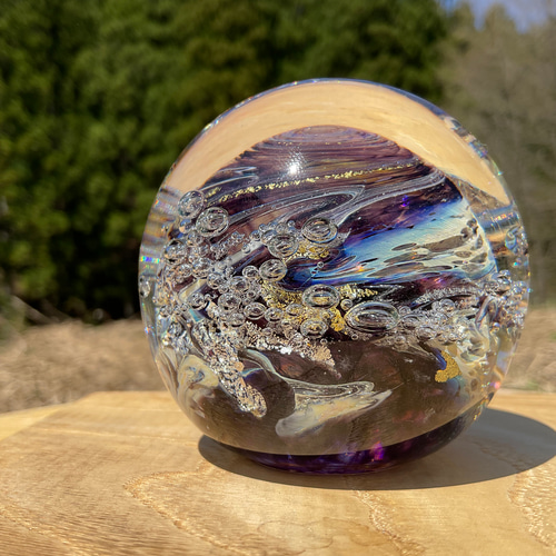 藤色 オバタ硝子工房 宙soraのペーパーウェイト ガラス パープル