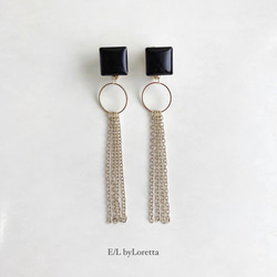 Color square chain tassel pierce/earring(Black) [cc] 1枚目の画像