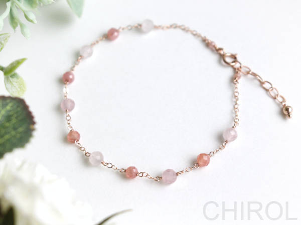 ローズクォーツとインカローズ の ブレスレット/ 14KGF PINK