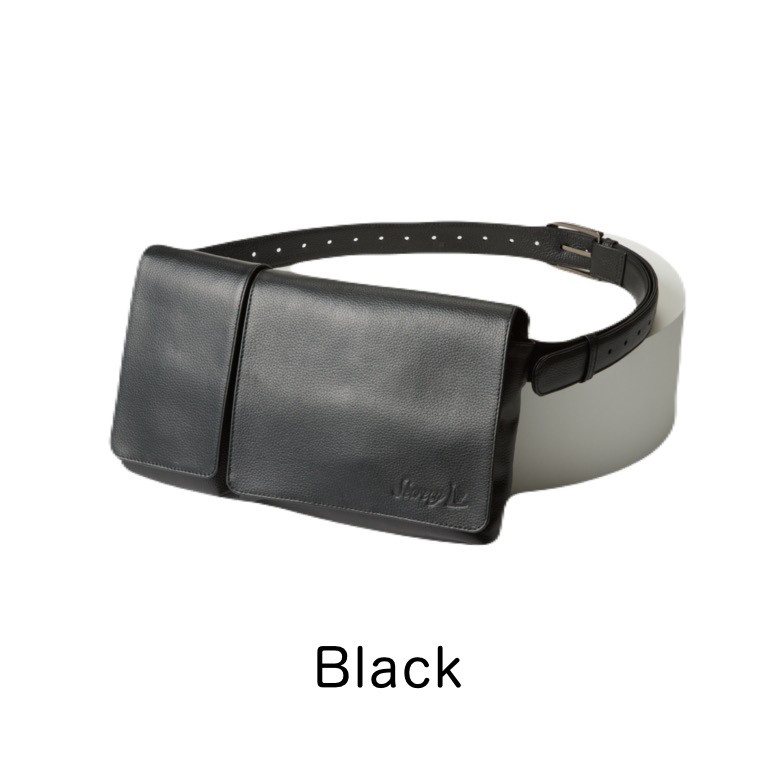 手ぶらで快適！ありそうでなかった！スマホがすっぽり入るポケット！牛革Body＆hipbag L（ブラック）