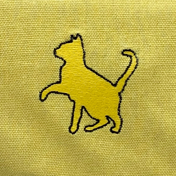 【送料無料】猫デザイン② ワンポイント刺繍 ポケット付き ミニトートバッグ＜バターイエロー＞ 5枚目の画像