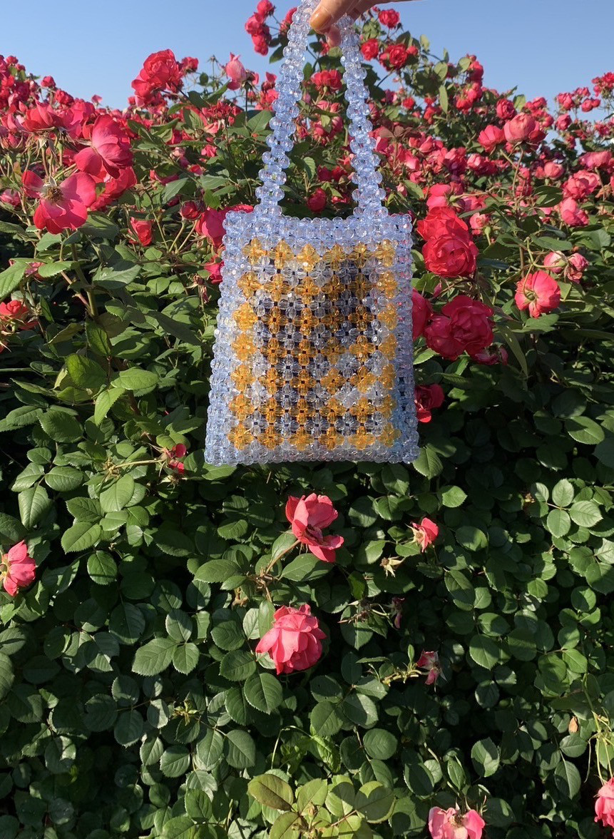 ビーズバッグ/フラワー(サックス×オレンジ)