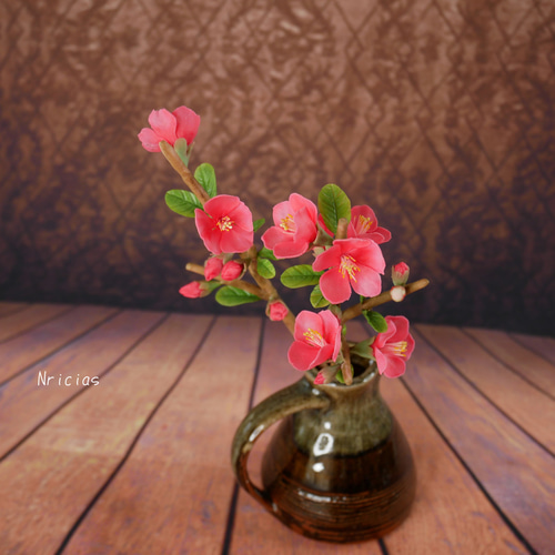 枯れない 木瓜の花 ✿クレイフラワー NO.H12-10K アートフラワー