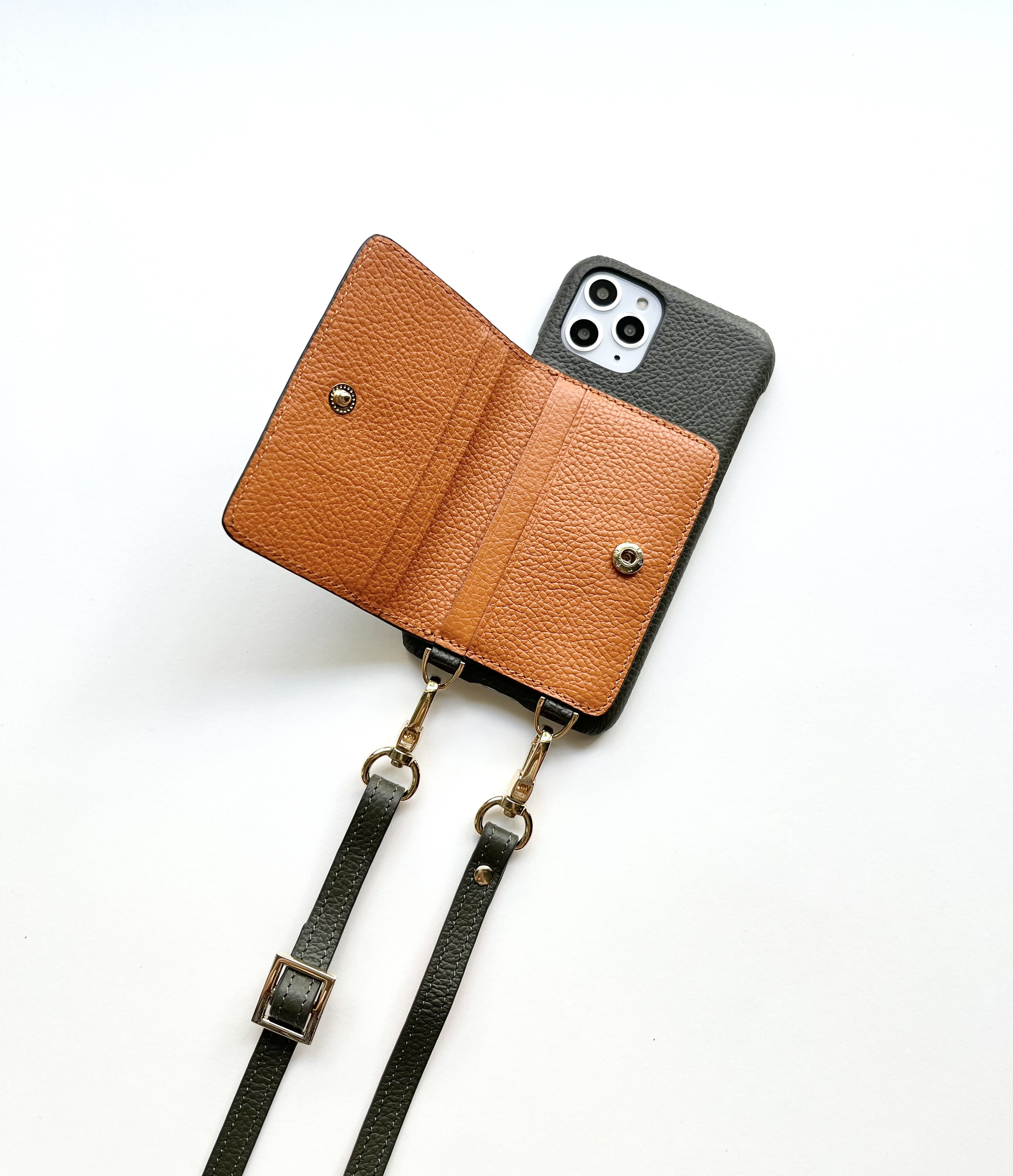 スマホショルダー　レザー　名入れ可　バイカラー　本革 　スマホケース  名入れ レザー　iphoneケース