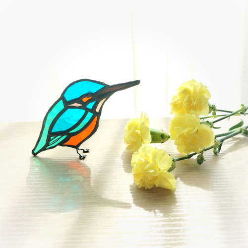 ガラスのカワセミ（ステンドグラス） 青い鳥 その他置物 cerry