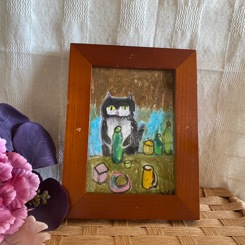 絵画 。原画【居酒屋の黒猫バーテンダー】 絵画 アカザ麦 通販