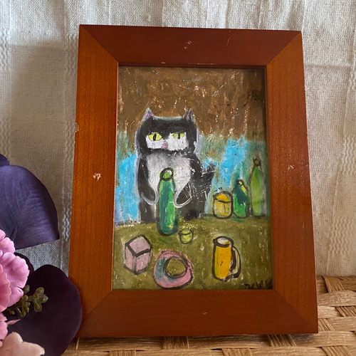 絵画 。原画【居酒屋の黒猫バーテンダー】 絵画 アカザ麦 通販