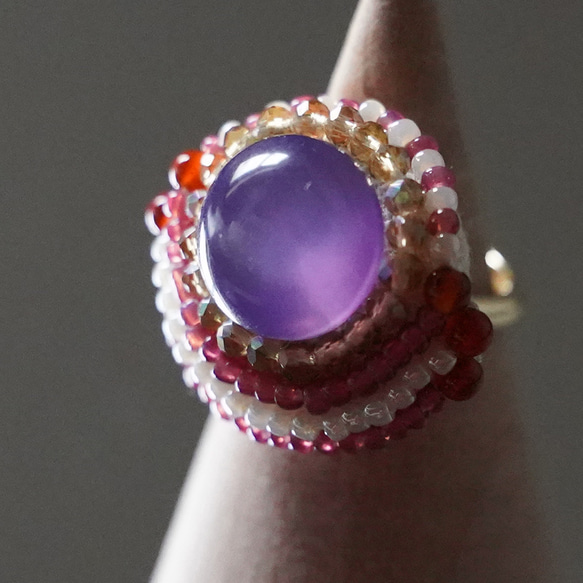 Chatty 戒指 72 均碼珠繡戒指紫色圓形多色 第1張的照片