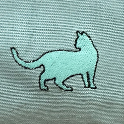 【現品限り】【送料無料】猫デザイン③のワンポイント刺繍 ポケット付きコットンミニトートバッグ＜ペールブルー＞ 5枚目の画像